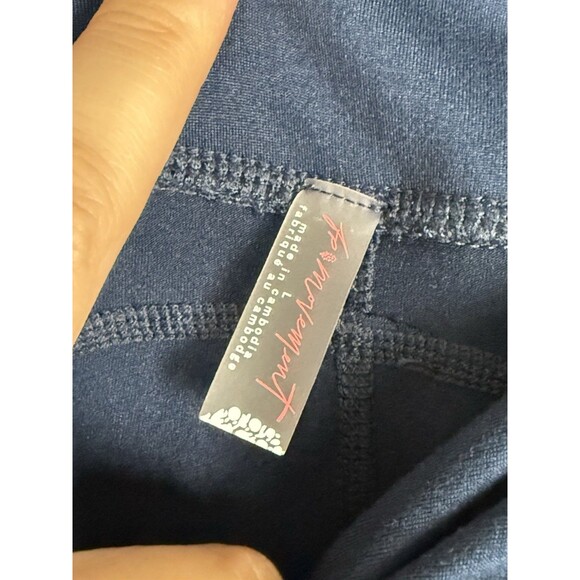 FREE PEOPLE MOVEMENT FP Navy Blue Crossover Waist Leggings Size L Athleisure EUC - Picture 6 of 10